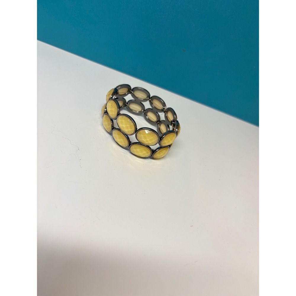 Yellow Faceted‎ Oval Stone Stretch Bracelet Gunmetal Statement Wide J985